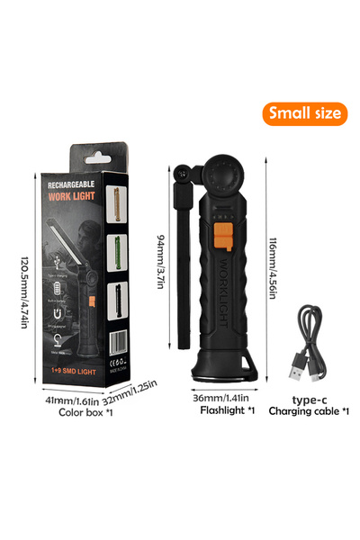 Choice Small Size Cob Work Light Led Work Flashlight With Magnetic Base Rechargeable Hanging Hook 360° Rota