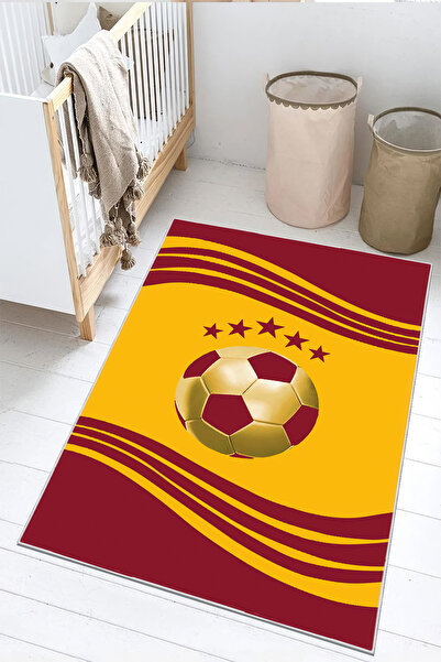 VOPTEKS Sarı Kırmızı Çocuk Odası Halısı Leke Tutmaz Makinede Yıkanabilir Kaym...