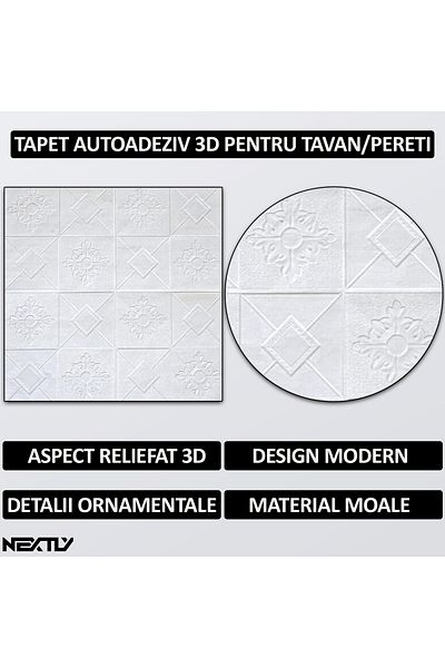NEXTLY Set 100 X Tapet Autoadeziv 3d , Pentru Perete Sau Tavan, Waterproof, Ajustabil, Suprafata