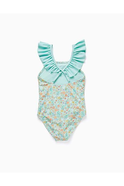 Ziddy UPF80 Floral Swimsuit for Girls, Aqua Green