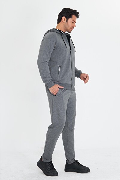 TRENDHİLL Чоловічий бавовняний спортивний костюм з капюшоном, антрацит 5756-A