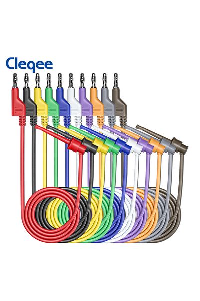 CLEQEE P1045 10pcs Banana Test Hook Test Lead 4mm Stackable Banana Plug Test Hook Clamp Flexible ...