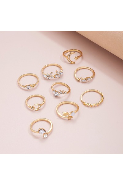 Choice خاتم ذهبي متعدد الأشكال قابل للتغيير، مكون من 9 قطع، مصنوع من سبيكة مع...