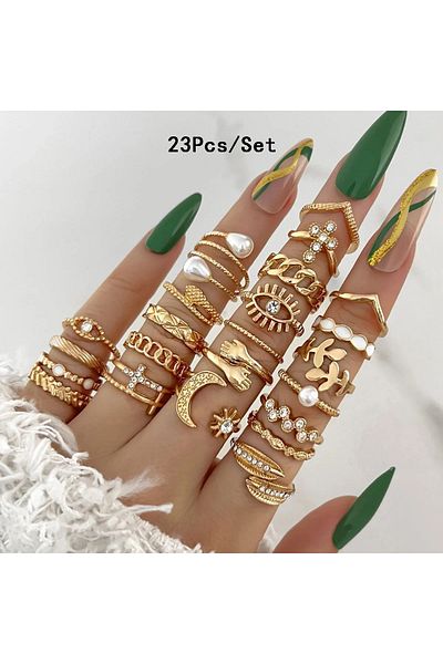 Choice 128 28Pcs Fashion Geometric Knuckle Rings Set For Women Crystal Heart Gold Silver Color Rings Girls