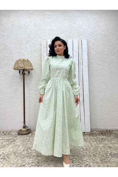KÜÇÜĞÜM BUTİK Rochie din popelin evazată Hijab Aqua Green Daisy