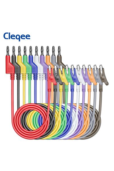 CLEQEE P1044 10pcs Banana Plug To Alligator Clips Test Leads Soft Flexible Electrical Wire Cables...