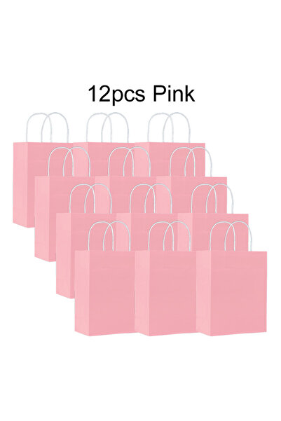 choice2 21x15x8 سم 12 قطعة وردية 12 قطعة كيس ورق كرافت بمقبض بلون سادة وردي أ...
