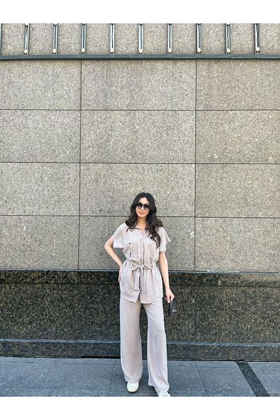 EGZOTİK ASORTİK Washed Fabric Belted Suit