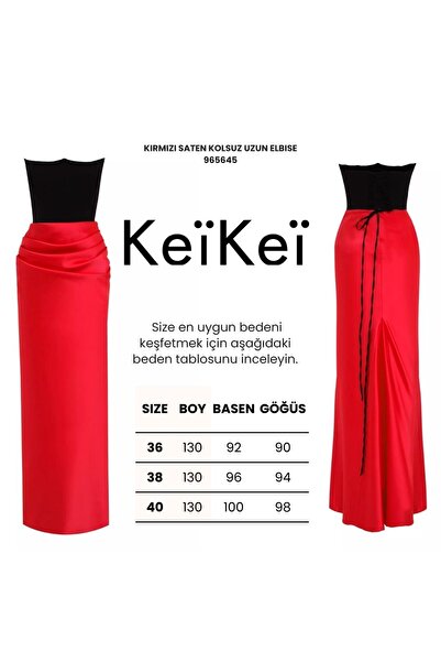 Keikei Kırmızı saten kolsuz uzun elbise
