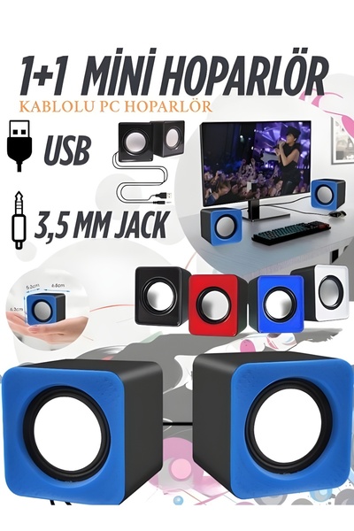nextbuy Mini 1+1 Taşınabilir Kablolu Hoparlör 3.5mm Aux USB Masaüstü Pc Mp3 Müzik Çalar Ses Sistemi