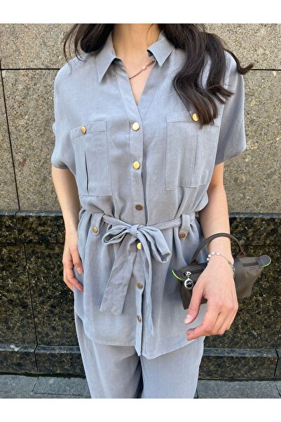 EGZOTİK ASORTİK Washed Fabric Belted Suit