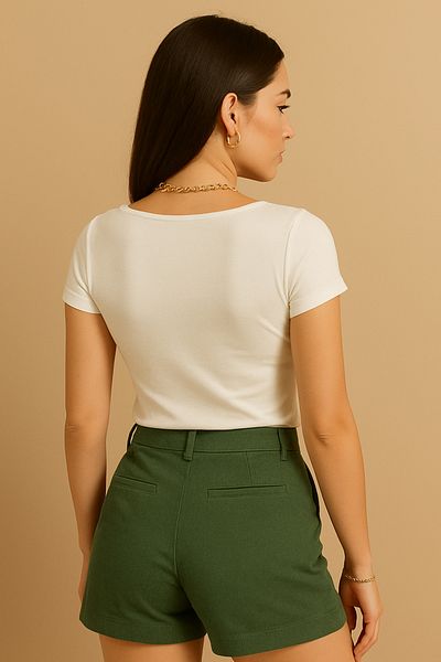 modavingo Women's White Square Neck Front Double Layer Soft Tuoch Short Sleeve Body