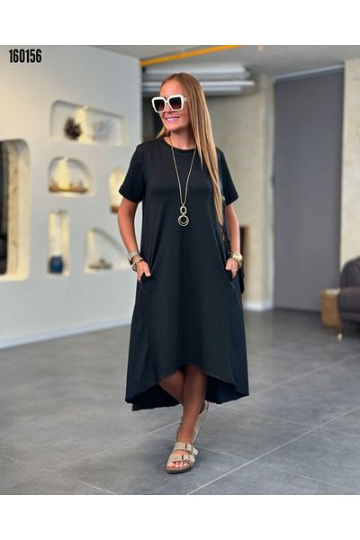 Modayakamoz Rochie de damă cu mânecă scurtă decolteu asimetric tăiat față din viscoză spate tricot