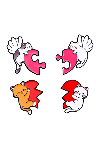 Choice أسود 4 قطع 4 قطع لطيف الحب القط الكرتون المينا بروش الملابس الموصولة ح...