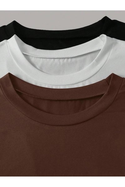 EYAX MODA Unisex 3'lü Avantajlı Set Bisiklet Yaka Brooklyn Baskılı T-shirt - Büyük Beden Tişört