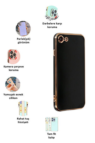 CEPSTOK iPhone 7/8/SE 2022 Kılıf Kenar Detaylı Yumuşak Parlak Silikon