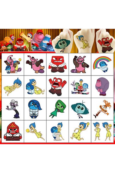 Choice 20pcs 20pcs Disney Inside Out 2 Temporary Tattoo Stickers Cute Anime Cartoon Children Waterproof Tat
