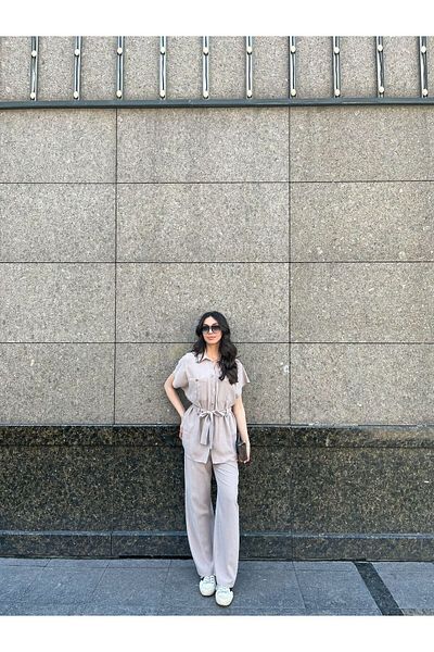 EGZOTİK ASORTİK Washed Fabric Belted Suit