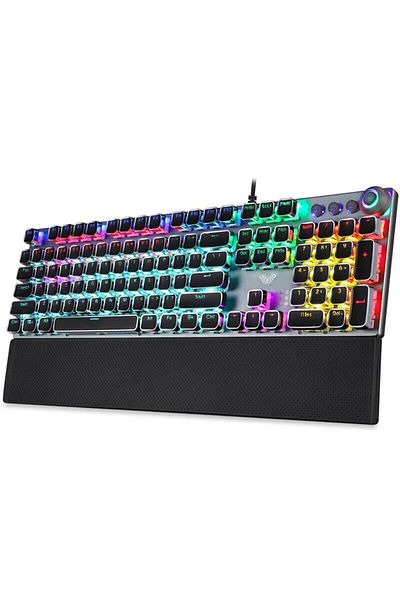 Mairuige Electroplated blue switch F2088 Mechanical Gaming Keyboard Anti-ghosting 104 Plating Blue Switch Wir