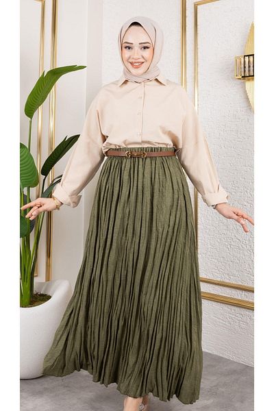 HARMAN BUTİK Wrinkled Linen Skirt