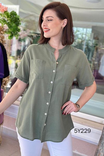 İnce Topuk Judge Collar Short Sleeve Cotton Shirt 5Y229