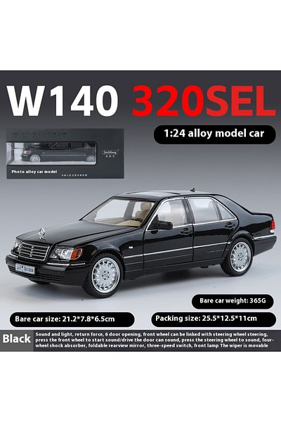 Choice black with box 1/24 Alloy W140 320SEL Classic Limousine Alloy Diecast Model Car Sound &light Desktop
