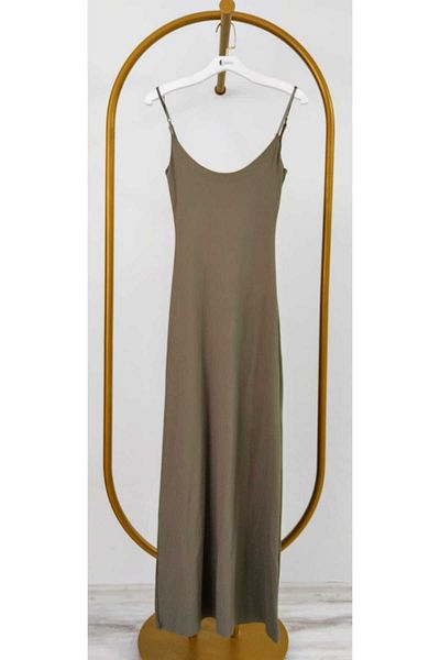 Dilvin 91174 Midi Dress with Polyamide Straps-Khaki