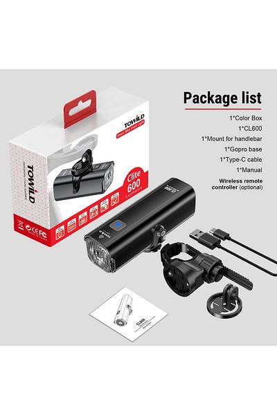 TOWILD Cl600 Cl600 Lumen Bike Light Front Lamp Type C Rechargeable 2000mah Bicycle Light Ipx6 Waterp