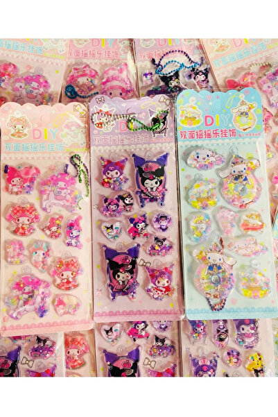 zeynobella ملصق Kuromi My Melody Cinnamoroll ثلاثي الأبعاد مزين بالترتر المائي مع سلسلة مفاتيح هدية قطعة واحدة