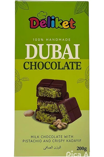 Deliket Kunafa & Pistachio Chocolate Tablet – Premium Gourmet Chocolate Bar, 200g