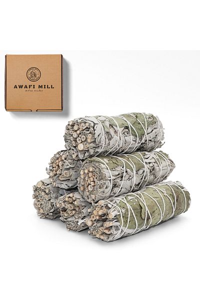 AWAFI MILL White Sage with Basil Smudge Stick - Pack of 3 Stick