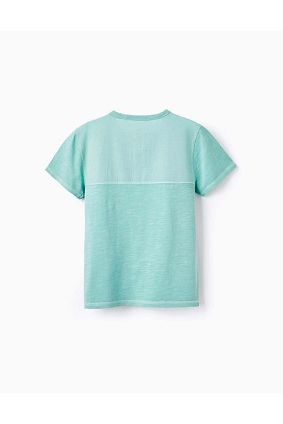 Ziddy Cotton T-shirt with Pocket for Boys, Aqua Green