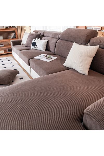Choice18 S Brown Thicken Stripe Jacquard Stretch Removable Sofa Seat Cushion Cover Washable for Living Room K