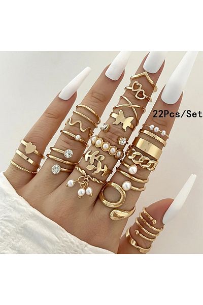 Choice 134 28Pcs Fashion Geometric Knuckle Rings Set For Women Crystal Heart Gold Silver Color Rings Girls