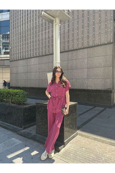 EGZOTİK ASORTİK Washed Fabric Belted Suit