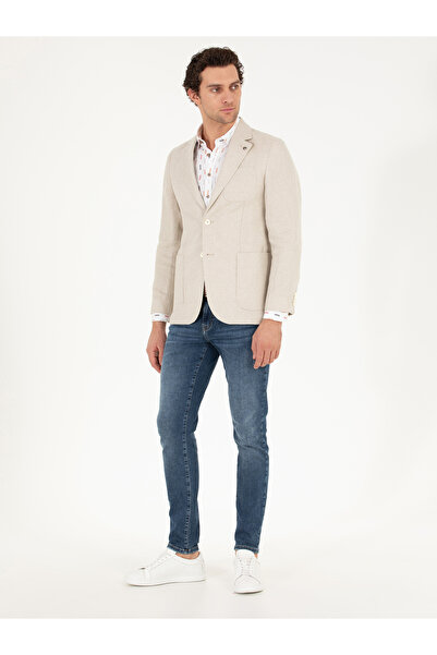 Cacharel Ekru Slim Fit İpek Keten Karışımlı Ceket 50264753-VR019