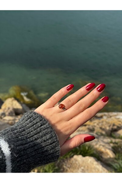 Pure Gem Kehribar Gümüş Kaplama Doğal Taş Yüzük Ayarlanabilir