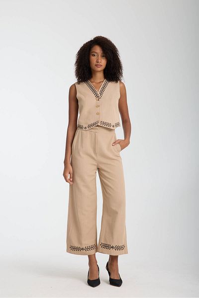 İLKCET MODA Women's Premium Embroidered Vest Pants Set