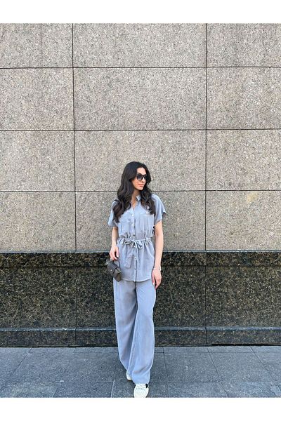 EGZOTİK ASORTİK Washed Fabric Belted Suit