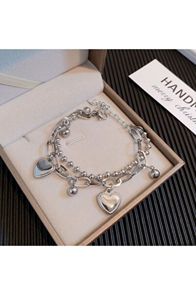 Choice Sliver Ins Double-layers Korean Heart Tassel Bracelets for Women Slive...