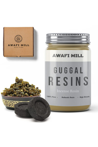 AWAFI MILL راتنج جوجال مع قرص فحم - زجاجة 100 جرام مع 20 قطعة فحم