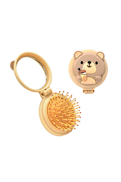 Choice مرآة جيب صغيرة قابلة للطي بتصميم دب ومشمش رقم 174، للنساء والفتيات، مح...