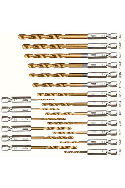 Choice 19pcs 19pcs Titanium-coated Drill Bit Set With 135° Tip, Hex Shank For Wood, Soft Metal & Plastic (1