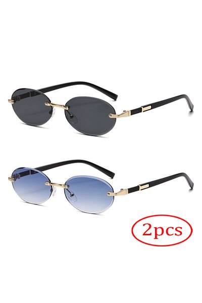 Choice Gold 2PCS C1 Popular Women Men Shades Oval Sun Glasses For Female Male Summer Traveling UV400 Rimles