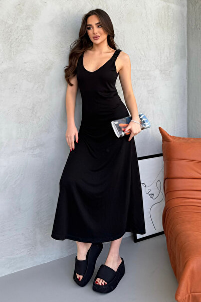 modavingo ROCHIE MAXI BLACK ELASTICĂ PENTRU FEMEI