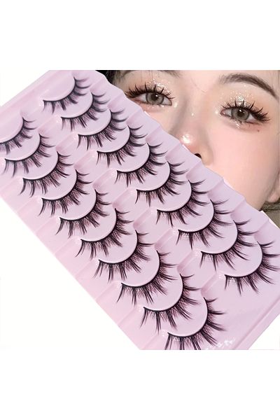 Choice BLACK & RED 10 Pairs Manga Anime Lashes Natural Look False Eyelashes ,Korean Japanese Asian Lashes C