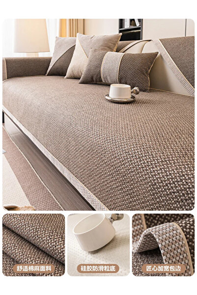 Choice وسادة أريكة منسوجة من القطن والكتان مقاس 70×150 سم لجميع المواسم، غطاء...