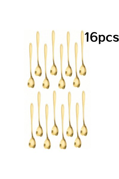 Choice Heart 16pcs 8/16pcs Stainless Steel Heart Shape Coffee Spoons Gold Scoop For Dessert Tea Accessories
