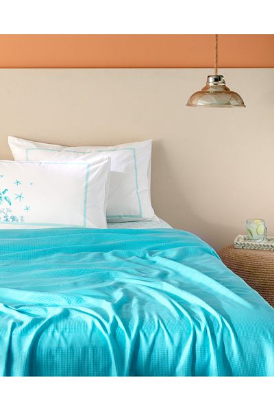 Madame Coco Mathilda Double Cotton Ecocell Plain Pique Set - Turquoise/Blue