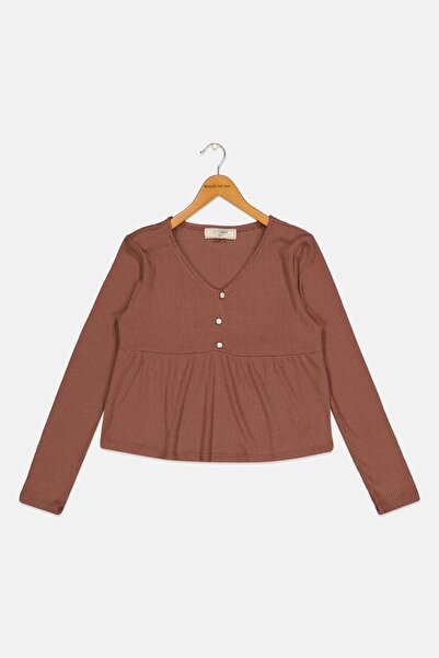 No Comment بلوزة بيبلوم منقوشة بأكمام طويلة وياقة على شكل حرف V للبنات الصغار...